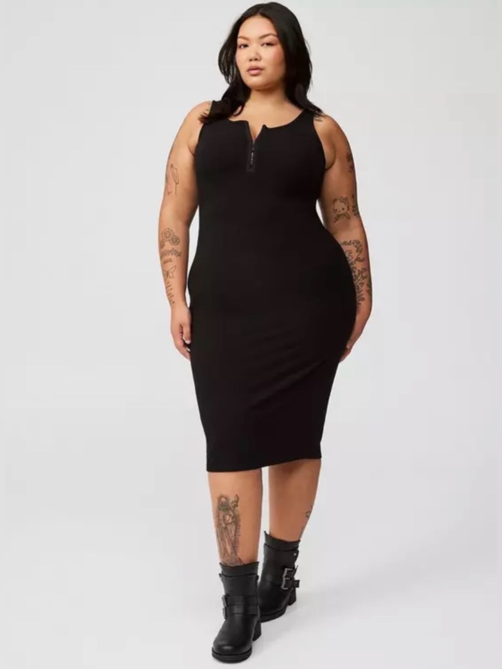 Torrid Midi Super Soft Rib Hook Eye Tank Dress Size 00 M/L Black